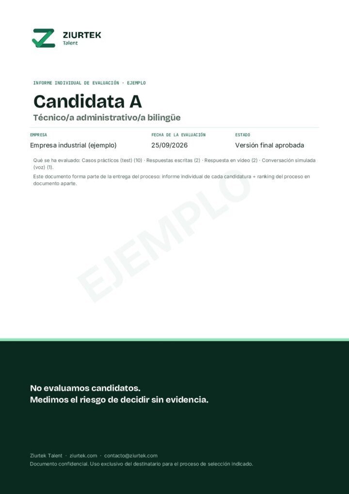 Informe individual de un candidato evaluado por Ziurtek